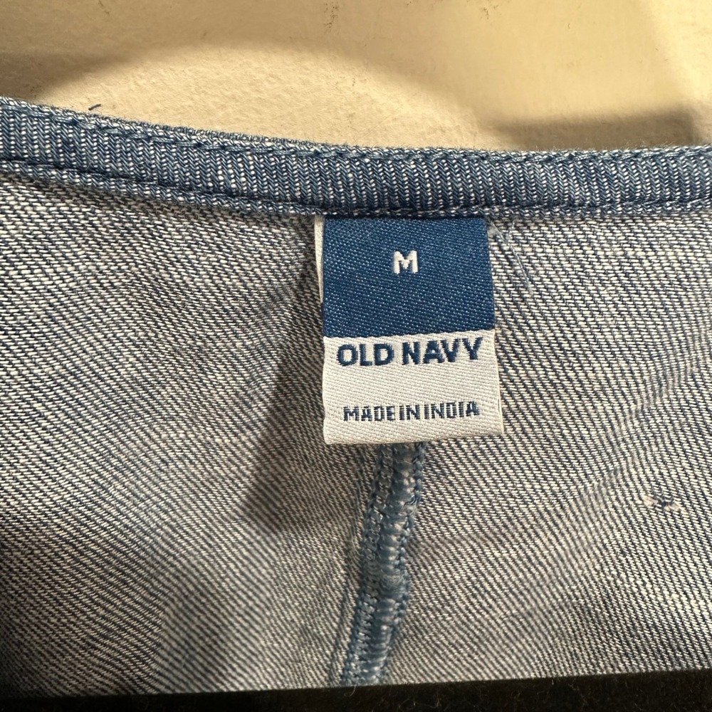 Old Navy Fit & Flare Twist-Front Maxi Dress M Blue Denim Chambray Boho Summer - Picture 7 of 11